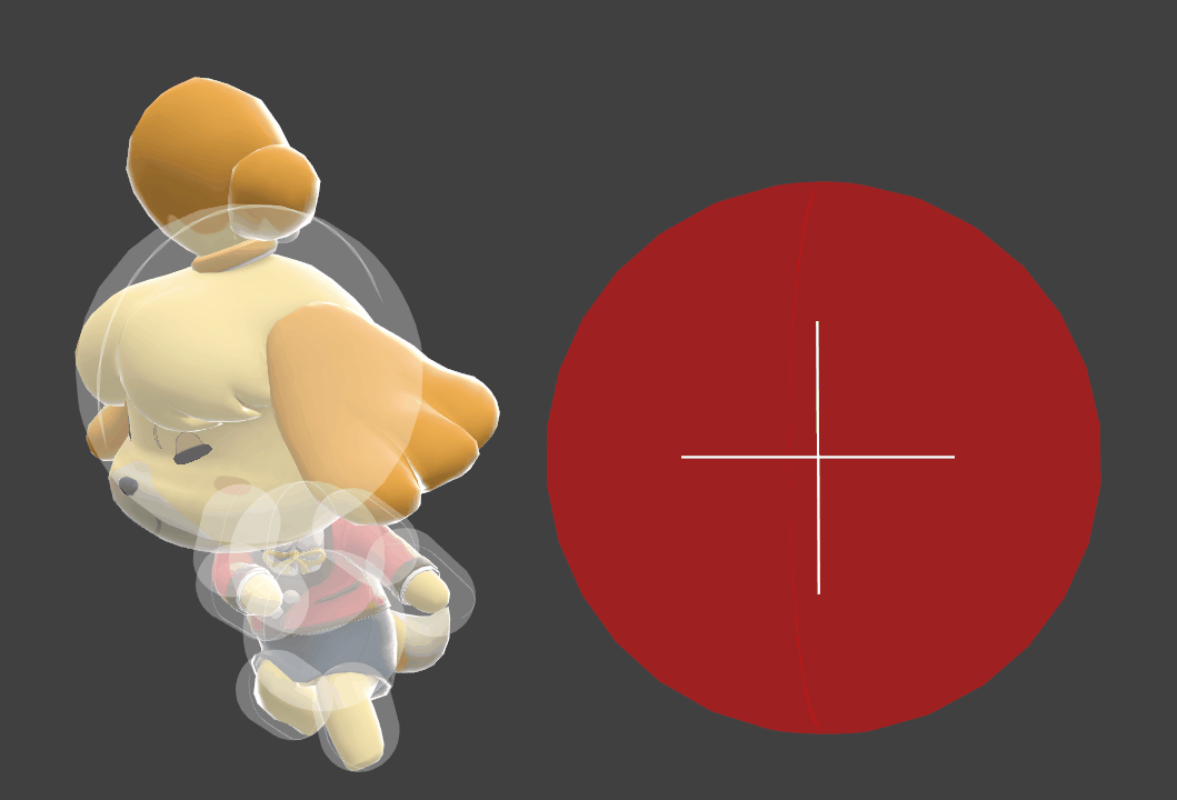 Hitbox visualization for Isabelle's pummel