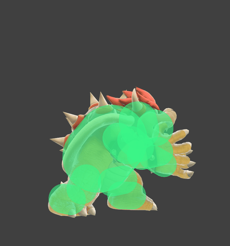 Hitbox visualization for Bowser's up throw