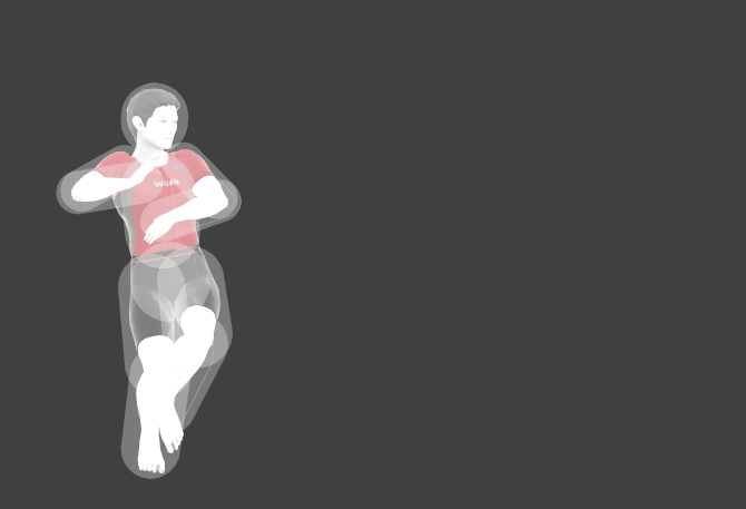 Hitbox visualization of Wii Fit Trainer's Forward smash.