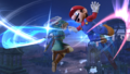 Using Spin Attack on Mario in Super Smash Bros. for Wii U.
