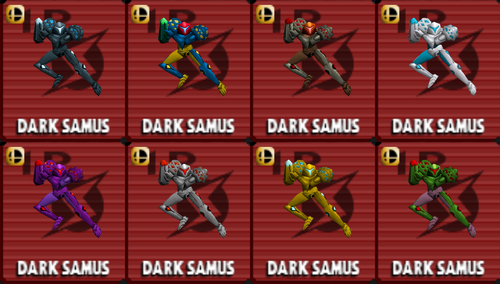 Dark Samus's alternate costumes in Remix