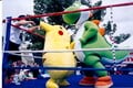 Yoshi and Pikachu sizing each other up.