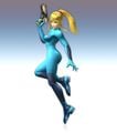 Early artwork of Zero Suit Samus, with heavier shading and front lighting.