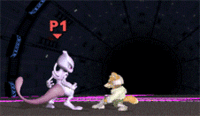 Mewtwo performing a jab reset on Fox. Fox could have avoided being knocked onto the ground by teching.