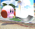 Early photo of Kirby using Final Cutter in Brawl.