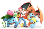 Pokémon Trainer, along with his Squirtle, Ivysaur, and Charizard.