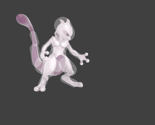 Hitbox visualization for Mewtwo's down smash