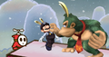 Mario and Donkey Kong equipped with Bunny Hoods on Yoshi's Island in Brawl.