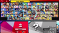 The character selection screen in Super Smash Bros. Ultimate with all non-DLC characters unlocked.