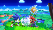 Sonic and Mario fighting in the stage.