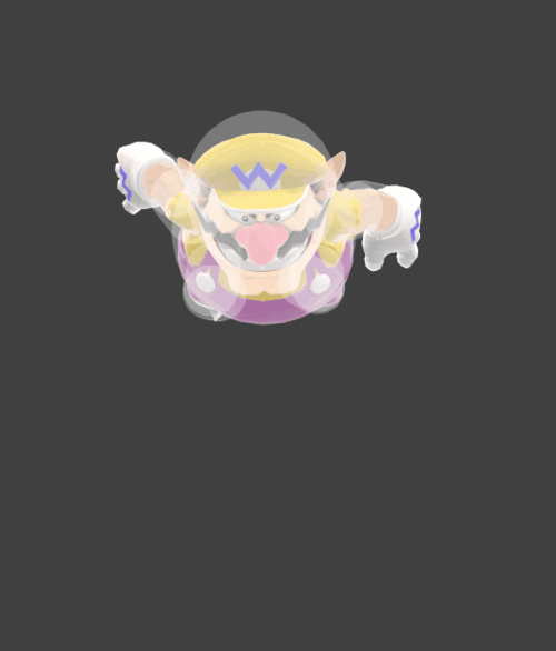 Hitbox visualization for Wario's down aerial