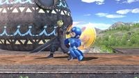Image of Cloud grabbing Mega Man on Great Bay Ω from the Ultimate website.