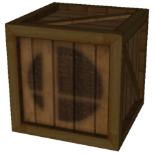 Model of classic Crate from Brawl. Viewed in brresviwer because it was easy to make all crate images look the same; if another rendering method can make it brighter while still keeping the same pose for all images, it might be preferred.