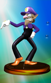 Waluigi trophy from Super Smash Bros. Melee.