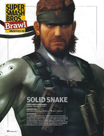 Scan of Smash Files #01 from volume 206 of Nintendo Power, featuring Snake.