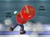 The hitboxes of Luigi's up-smash