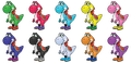 Artworks of Yoshi's new alternate colors.
