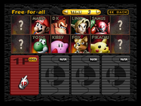 The eight starter characters in Super Smash Bros. for Nintendo 64.