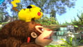 Pikachu footstool jumping on Donkey Kong.