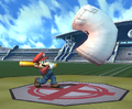 Mario hitting Sandbag with a Home-Run Bat in Brawl.