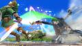 Lucina attacking Link with the final downward hit of Dancing Blade.