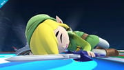 Toon Link lying on the stage platform.