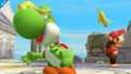 Diddy Kong throwing a Banana Peel on Yoshi Super Smash Bros. for Wii U.