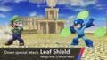 Mega Man's pose when Leaf Shield is activated on the ground.