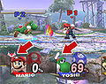Mario has collected the body, Yoshi has collected the nose cone.