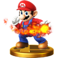 Mario's trophy in Super Smash Bros. for Wii U, with the symbol on its base.