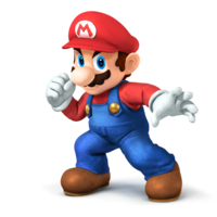 An alternate version of Mario's SSB4 artwork, from the E3 press kit.