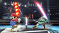 Mario with the Fire Bar alongside Link with the Beam Sword