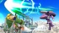 Genesect firing Techno Blast at Toon Link.
