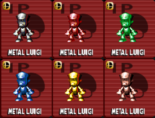 Metal Luigi's alternate costumes in Remix