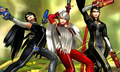 Bayonetta taunting and displaying her default, Jeanne and "A Witch With No Memories" costumes.