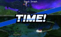 A Time match at Gaur Plain in Super Smash Bros. for Nintendo 3DS ends with a time out.