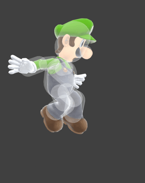 Hitbox visualization of Luigi's down aerial.