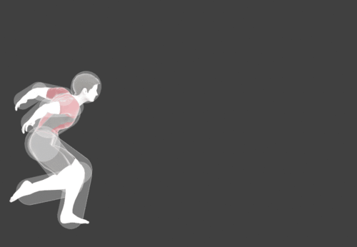 Hitbox visualization of Wii Fit Trainer's Dash grab.