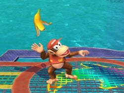 Diddy Kong throwing a Banana Peel