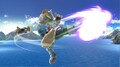 Fox in the middle of kicking during his forward aerial in Ultimate.