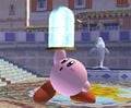 Kirby, about to release an Assist Trophy character