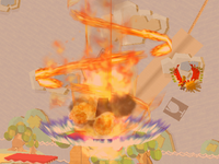 Ho-Oh using Sacred Fire on the CPU opponents in Super Smash Bros. Melee