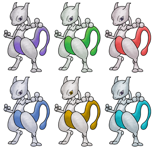 Mewtwo's alternate costumes in Remix