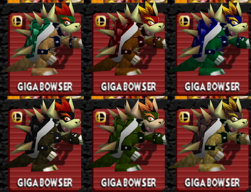 Giga Bowser's alternate costumes in Remix