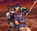 Snake has a considerably different grip on Ike than in the final game.
