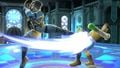 Snake using his neutral attack on Little Mac on the stage.