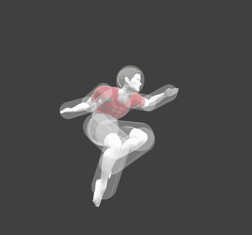 Hitbox visualization of Wii Fit Trainer's Forward aerial.