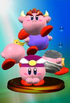 Trophy of Kirby having copied Bowser, Ice Climbers,  Princess Peach, Zelda and Sheik from Super Smash Bros. Melee.