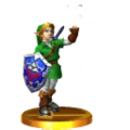 Trophy of Link as he appears in Ocarina of Time 3D.