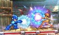 Mega Man and Samus both charging up their Charge Shot.